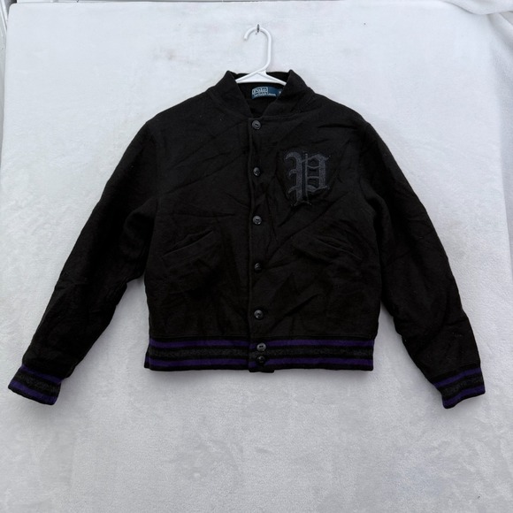 Polo Ralph Lauren Other - Polo Ralph Lauren Varsity Jacket Mens M Black 100% Wool P Logo Embroidered